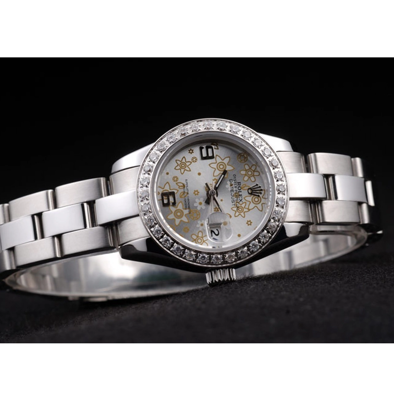 MiroTime 0710 Rolex Datejust Polished Stainless Steel Silver Flowers Dial Diamond Plated 98082